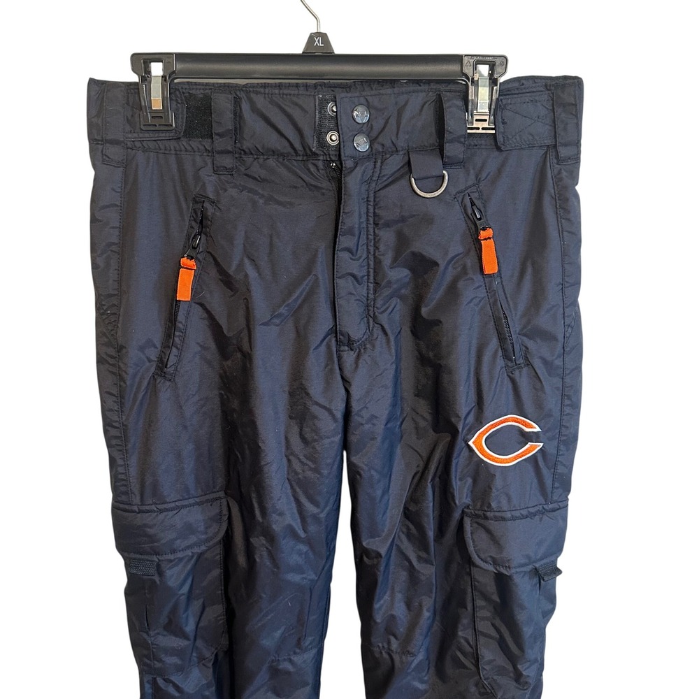 NFL Team Apparel Chicago Bears Snow Pants Mens Small Black Zip Outdoor Ski Cargo